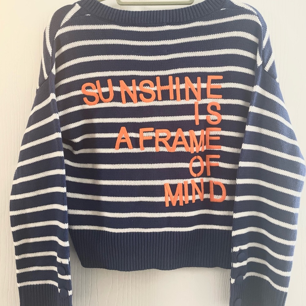 NWT Kerri Rosenthal Navy and White V-Neck Sweater